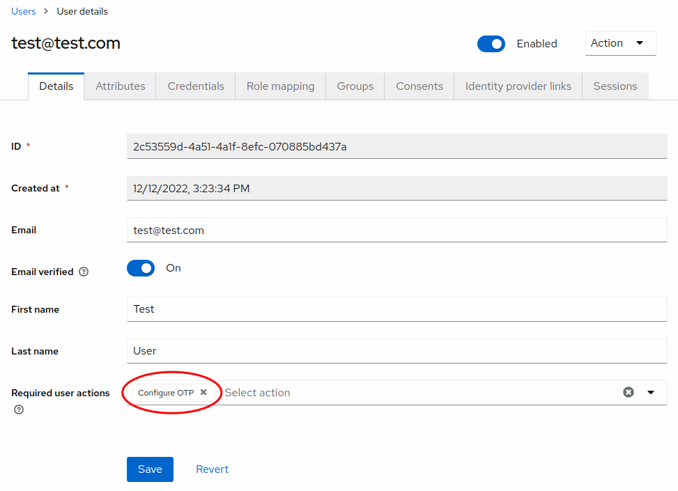 Keycloak Required User Actions Configure OTP