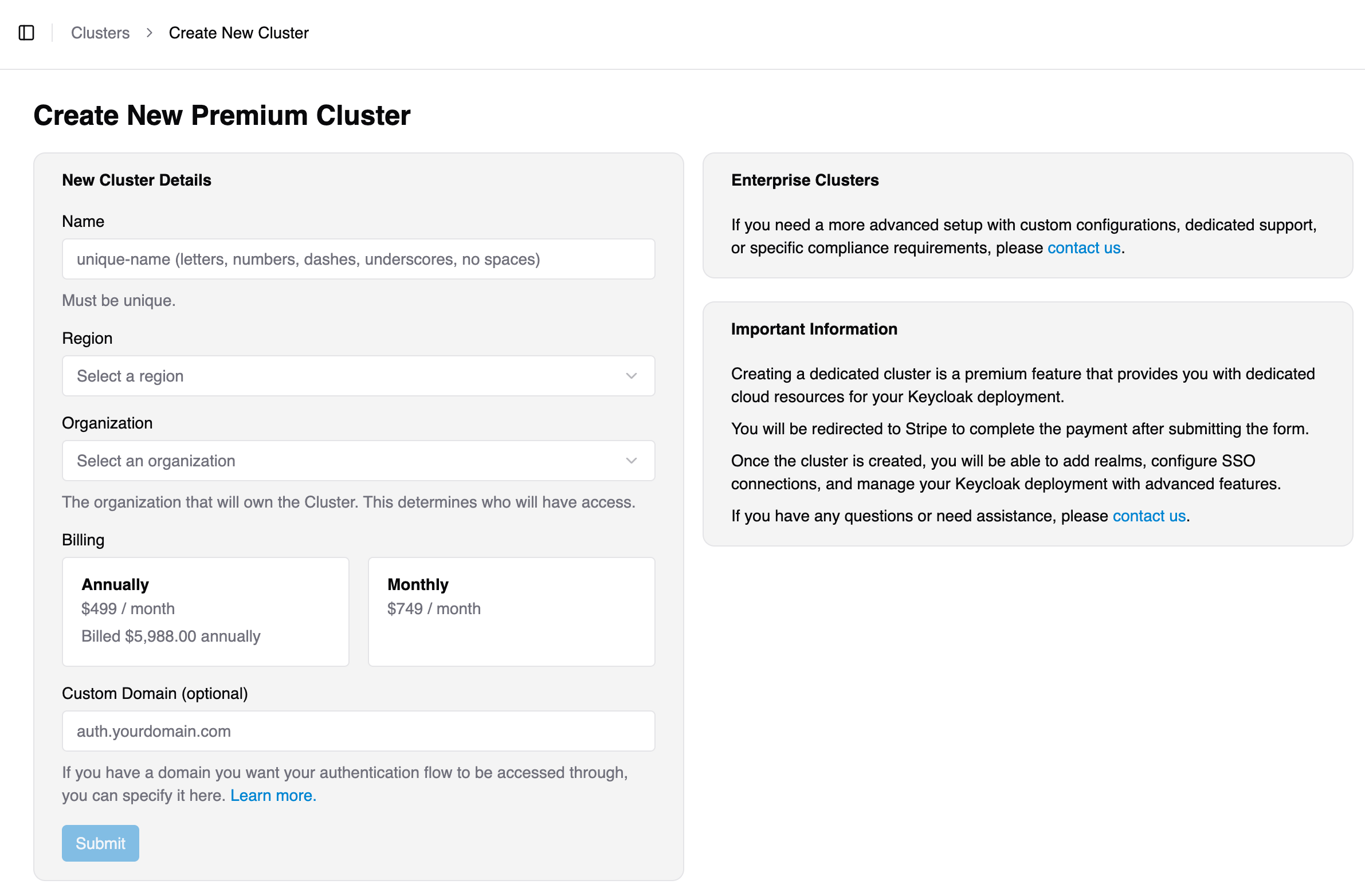 Keycloak Phase Two Dedicated Cluster Creation